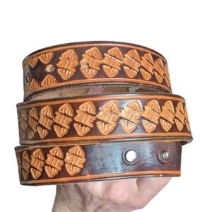 Vintage Tooled Leather Belt Western Boho Embossed Southwest Rodeo Unisex